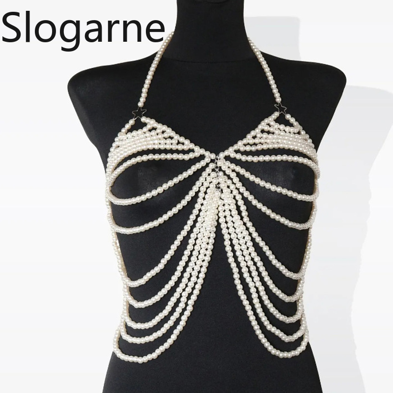 Body Jewelry Europe - Mulheres sexy pérola corpo corrente jóias