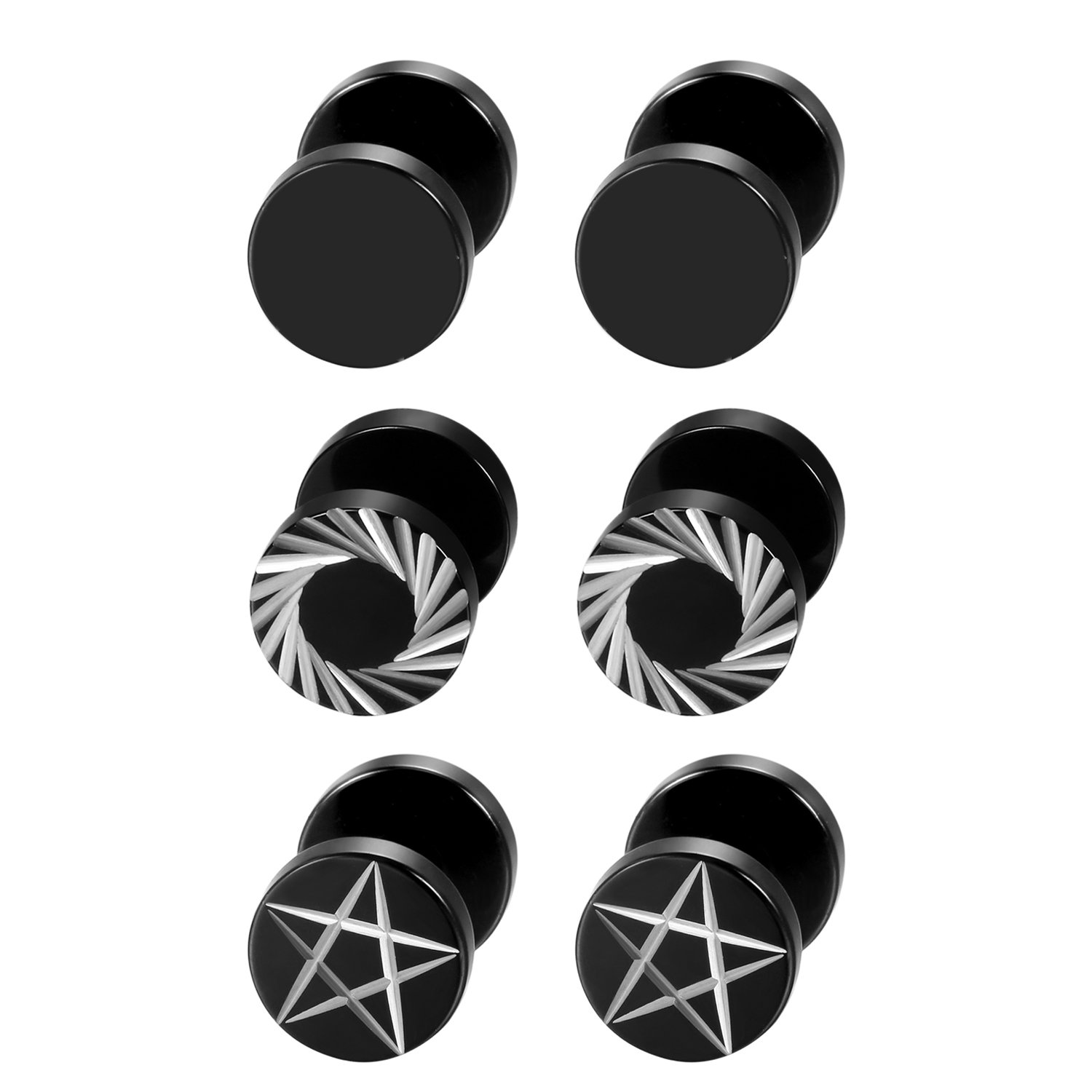 Body Jewelry Ear Gauges - 2 peças/6 peças preto de aço