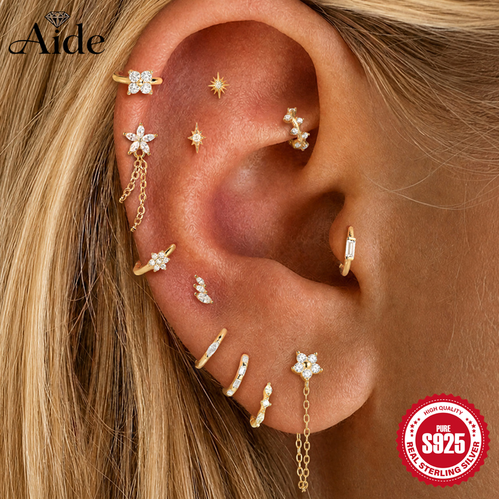 Star Flat Back - Brincos de prata 925 AIDE com