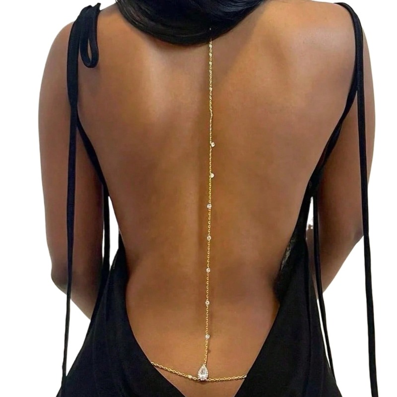 Body Jewelry Necklace - Noiva sem costas strass waterdrop corpo