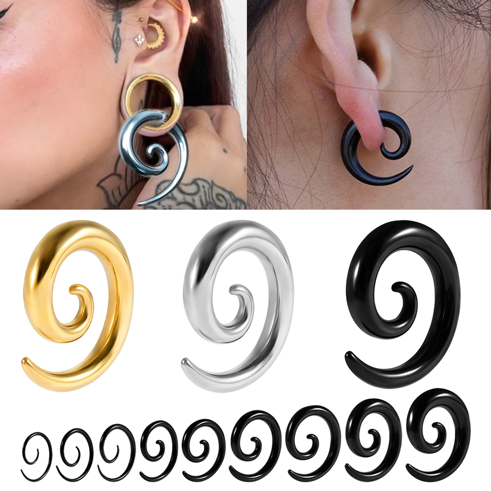 Body Jewelry Ear Gauges - Par-1pc aço inoxidável preto & ouro