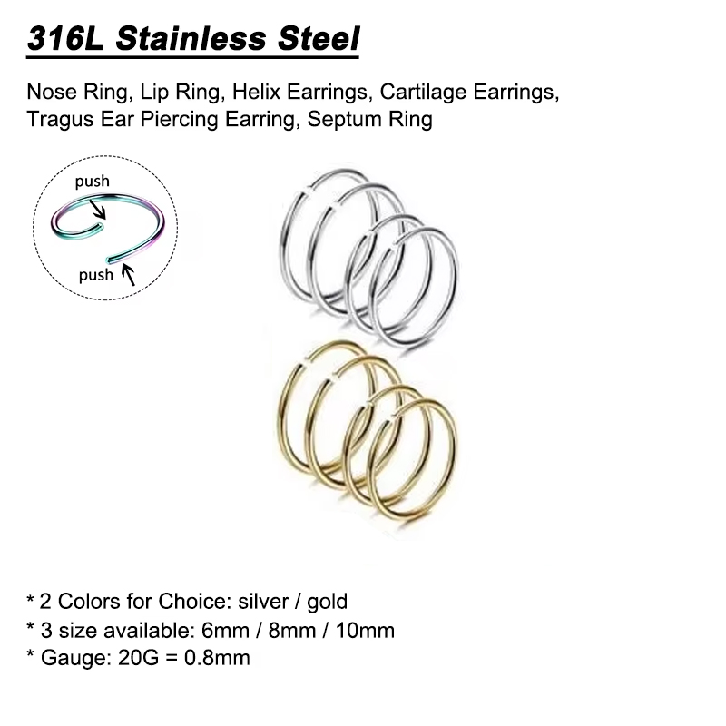 6 peças/lote Argolas Hipoalerg - Helix Cartilage Ring avaliação e preço