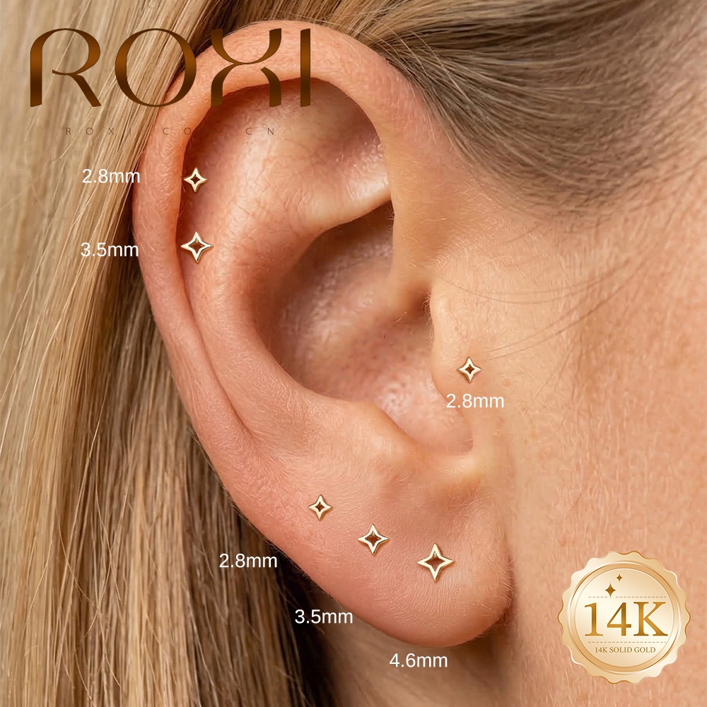 ROXI 1PC 5/6/8mm Brincos de Ou - Star Flat Back avaliação e preço
